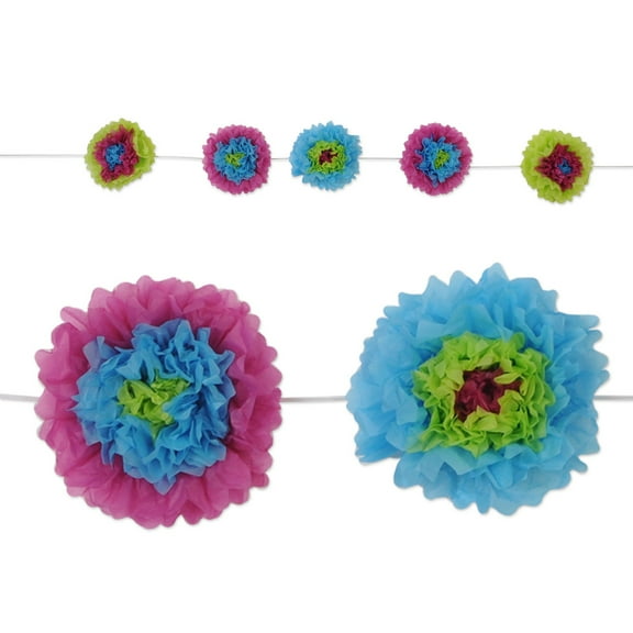 Party Central Pack of 6 Green and Pink Pom Pom Tissue Fluff Garland Decors 8'