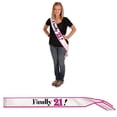 thumbnail image 1 of Party Central Pack of 6 Hot Pink and White "Finally 21!" Sashes 33", 1 of 2