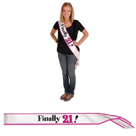 Party Central Pack of 6 Hot Pink and White "Finally 21!" Sashes 33"