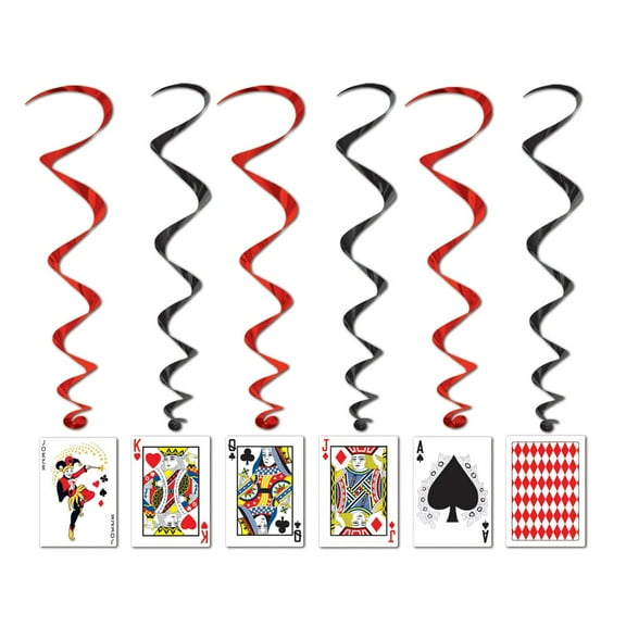 Party Central Pack of 6 Metallic Red and Black Playing Card Whirls Hanging Decors 40"