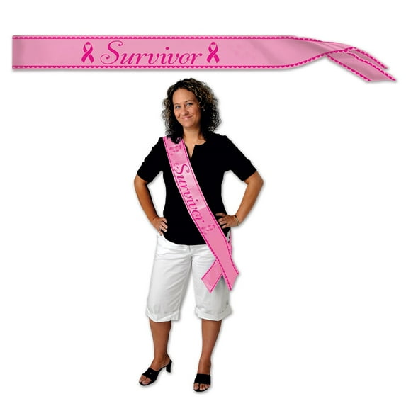 Pack of 6 Pink "Survivor" Printed Sash Party Favors 33"