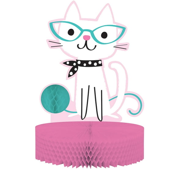 Party Central Pack of 6 Pink and Blue Little Kitty Honeycomb Tissue Table Centerpieces 13.5"