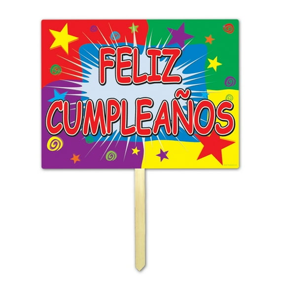 Party Central Pack of 6 Vibrantly Colored Feliz Cumpleanos Yard Sign Decorations 24"