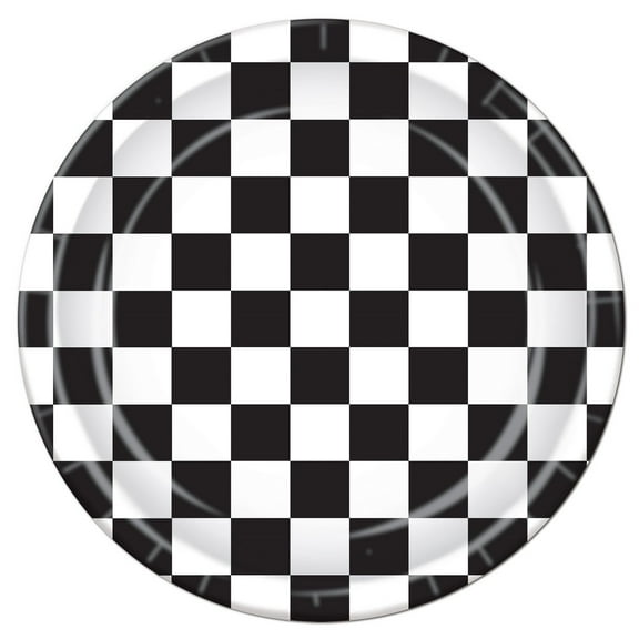 Party Central Pack of 96 Black and White Checkered Disposable Dinner Plates 9"