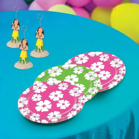 Party Central Pack of 96 Green and Pink Assorted Hibiscus Flower Disposable Dinner Plates 9"