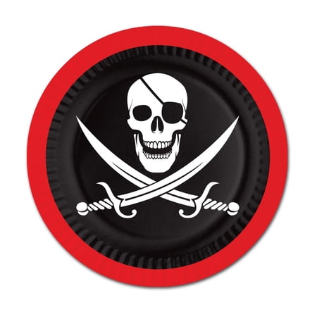 Party Central Pack of 96 Red and Black Pirate Skull Head Dinner Party Plates 9"