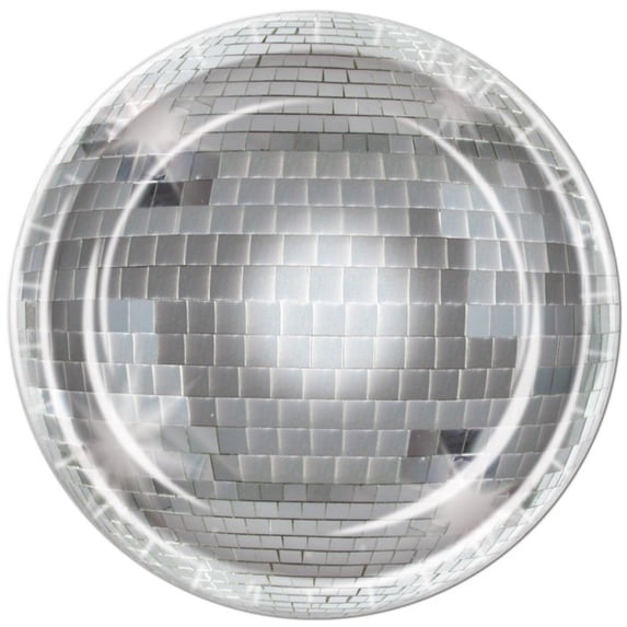 Beistle Disposable Round Disco Ball Party Dinner Plates 9" - Silver and Gray - Pack of 96