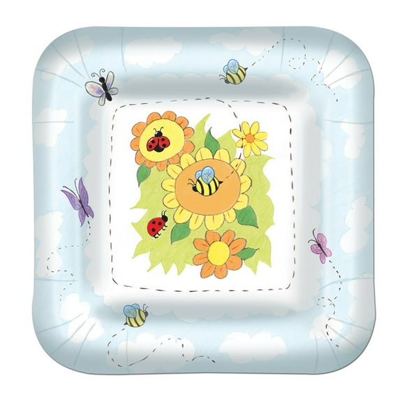 Party Central Pack of 96 Vibrantly Colored Springtime Garden Square Dinner Plates 9"