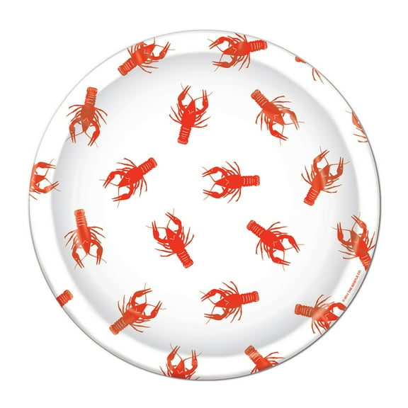 Party Central Pack of 96 White and Red Crawfish Disposable Dinner Plates 9"