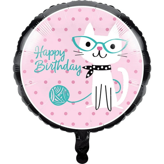 Set of 10 Pink and White Purr-fect Party Birthday Themed - Metallic Balloons 18"
