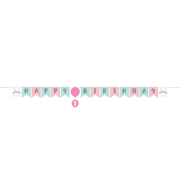 Party Central Set of 6 Green and Pink Bunny Party Happy Birthday Banner 75.6"