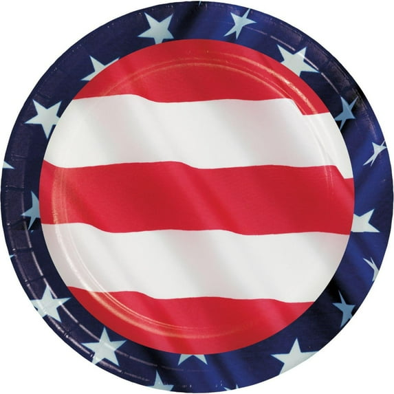 Party Central Star and Striped Patriotic Disposable Plates - 6.75" - Blue and Red - Club Pack of 96