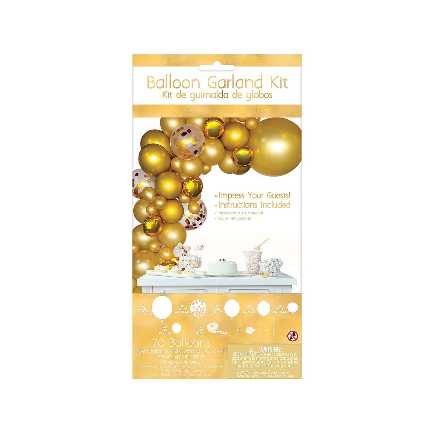Party City Airfilled Gold Balloon Garland Kit, Party Supplies