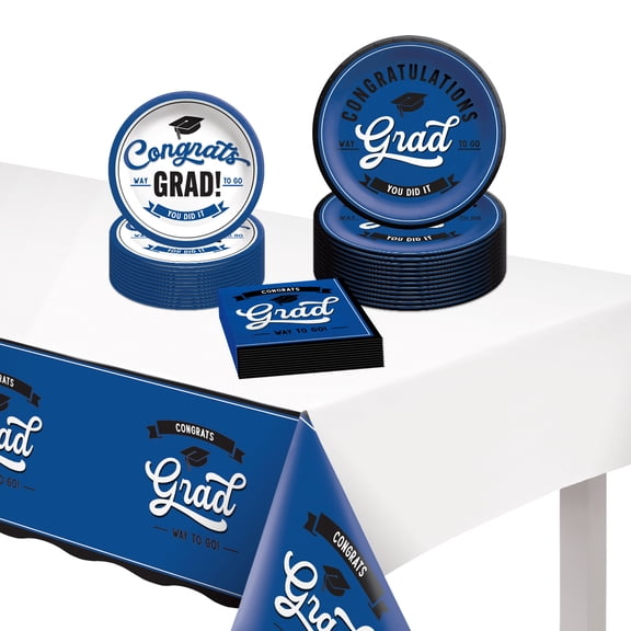 Party City Blue School Spirit Graduation Tableware Kit for 24