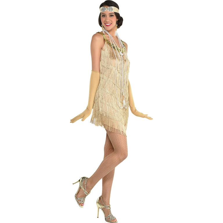 Party City Charleston Flapper Halloween Costume for Women, Gatsby Party,  Champagne Dress, Large/Extra Large (14-16) 