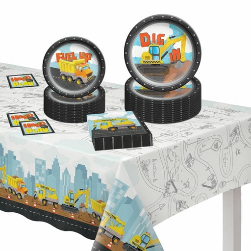 Party City Construction Kids Party Tableware Kit for 8
