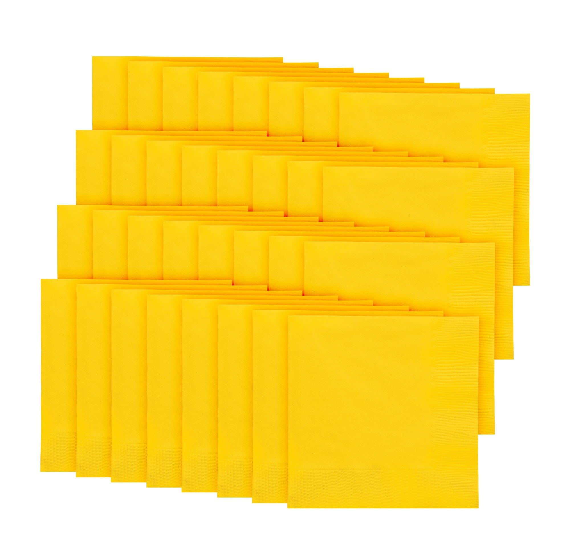Party City Disposable Beverage Napkin, 32 Count (Yellow) - 2-Ply, 5" x 5" - Go Brightly Heavy Duty Classic Beverage Napkins for Parties - Premium Party Supplies Cutlery