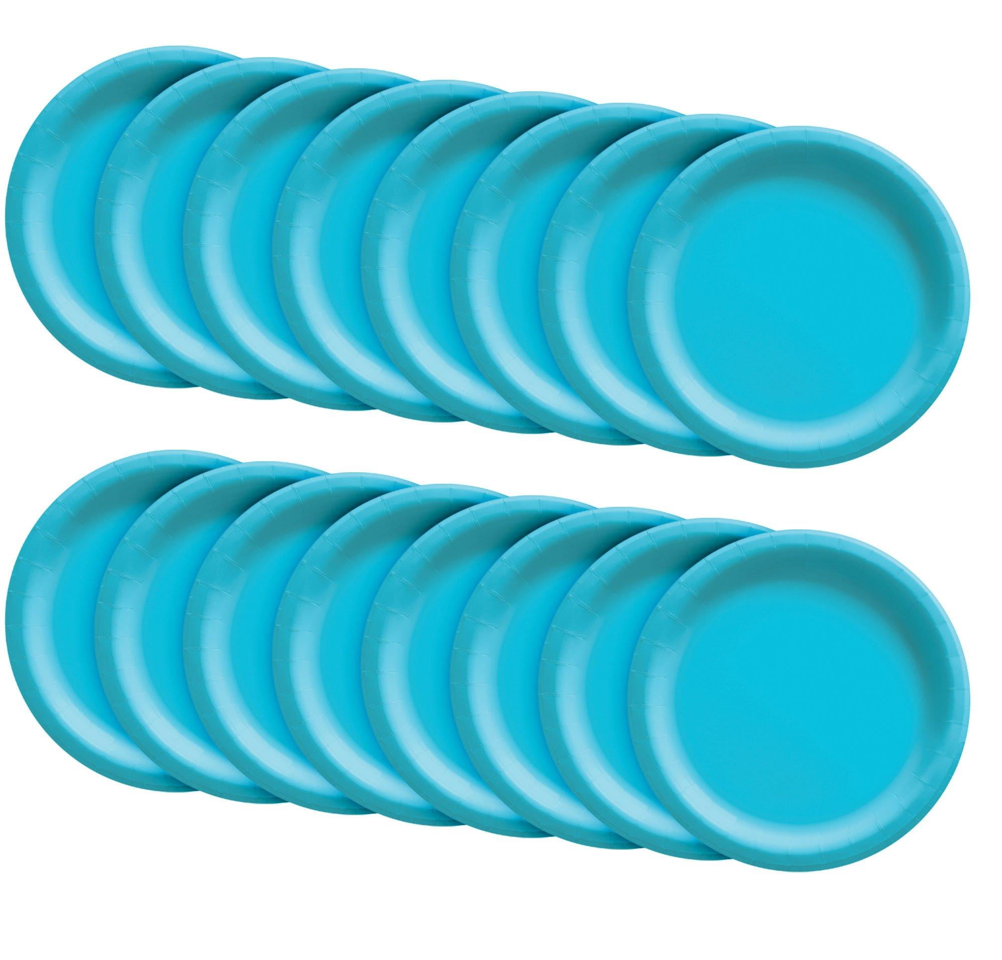 Party City Disposable Paper Plates, 16 Count (Caribbean Blue) - Go Brightly Classic Everyday Lunch Paper Plates, 8.5" - Premium Party Supplies