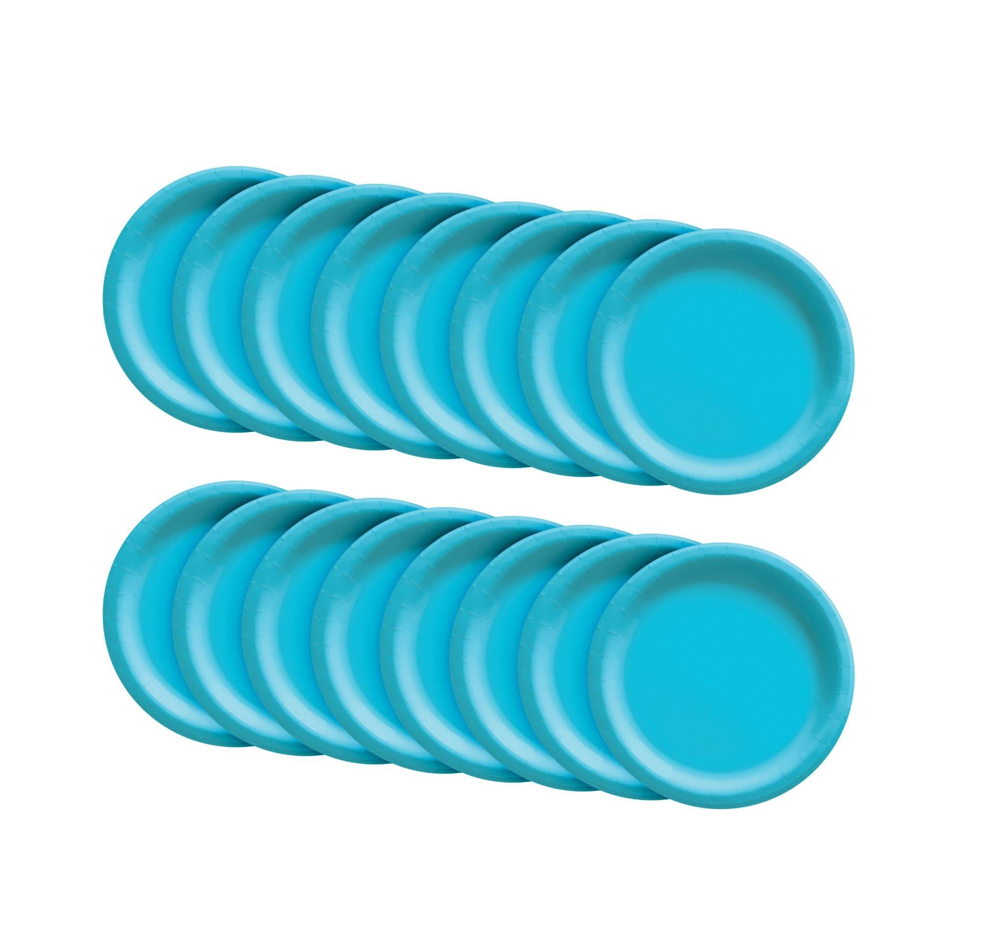Party City Disposable Paper Plates, 16 Count (Caribbean Blue) - Go Brightly Classic Everyday Small Dessert Paper Plates, 6.75" - Premium Party Supplies