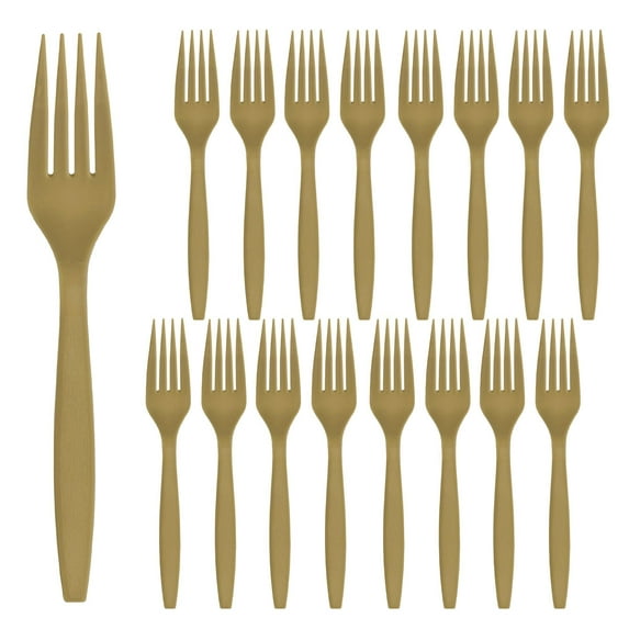 Party City Disposable Plastic Forks, 16 Count (Gold) - Go Brightly Heavy Duty Classic Reuseable Plastic Forks - Premium Party Supplies Cutlery