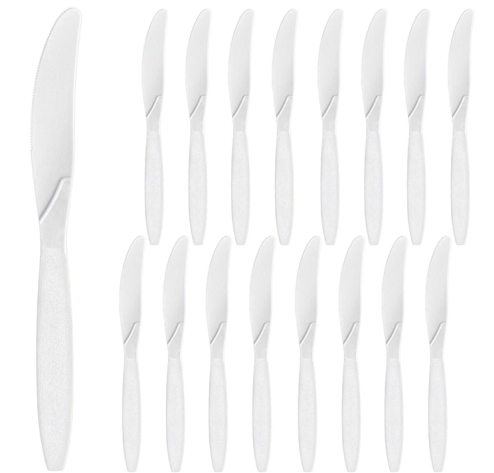 Party City Disposable Plastic Knives, 16 Count (White) - Go Brightly Heavy Duty Classic Reuseable Plastic Knife - Premium Party Supplies Cutlery
