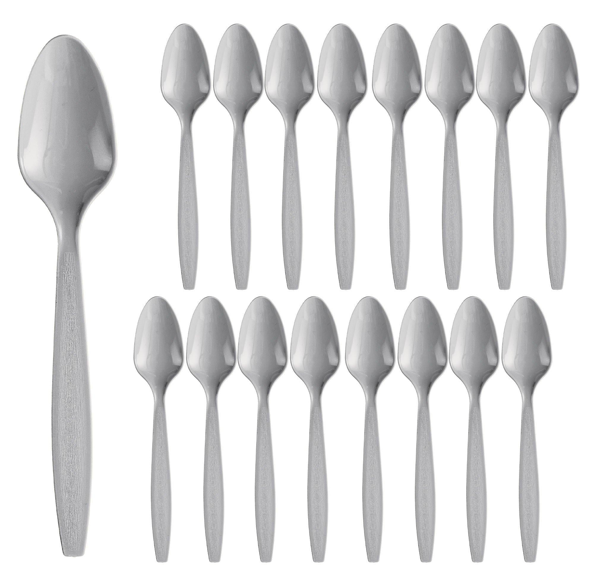 Party City Disposable Plastic Spoons, 16 Count (Silver) - Go Brightly Heavy Duty Classic Reuseable Plastic Spoons - Premium Party Supplies Cutlery