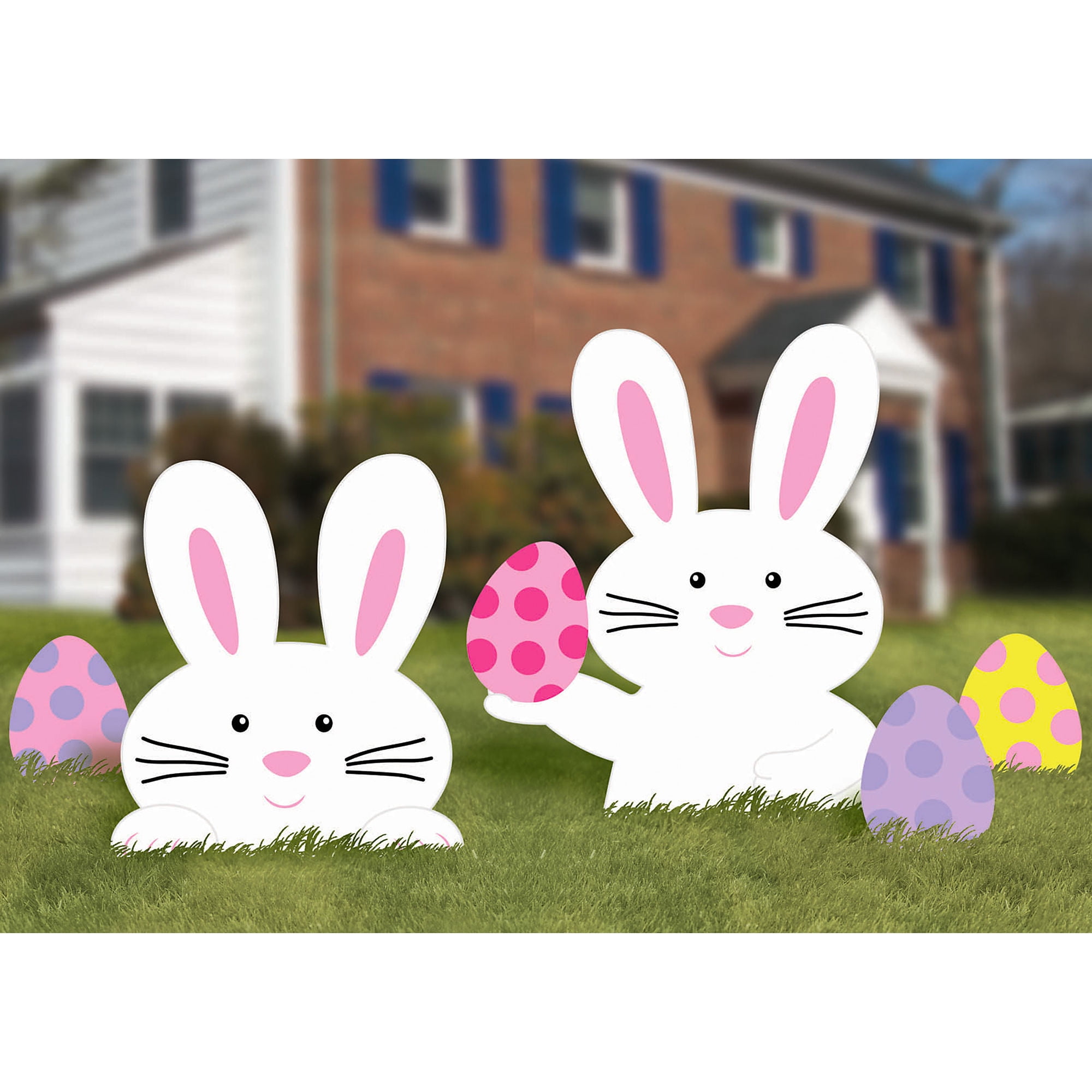 Party City Easter Bunnies and Eggs Yard Signs, Themed Outdoor Party Supplies, 5 Count, Includes Metal Stakes
