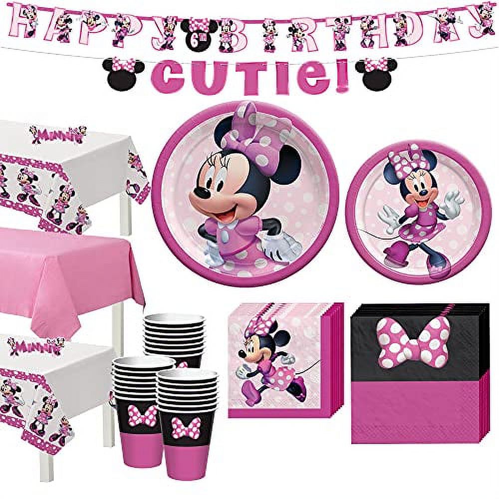 Party City Minnie Mouse Forever Tableware for 24 Guests, Disney Plates, Napkins, Cups, Utensils, and Decorations