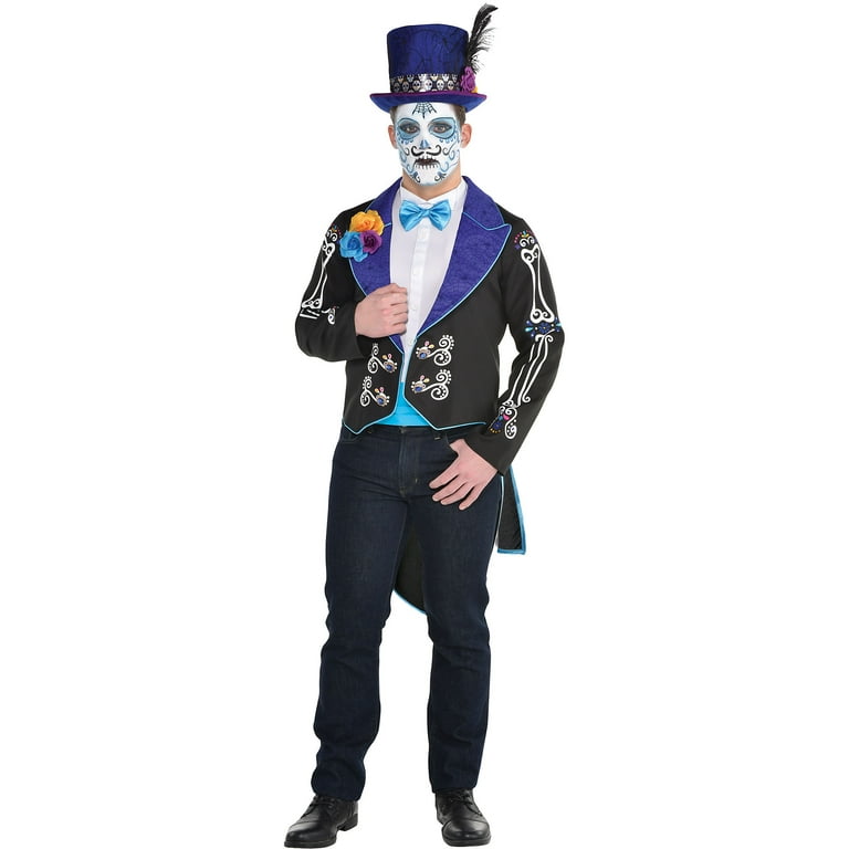 Mens Day Of The Dead Long Tail Suit Adult Costume Male Halloween Mens Day Of The Dead Long Tail Suit Adult Costume Male Halloween