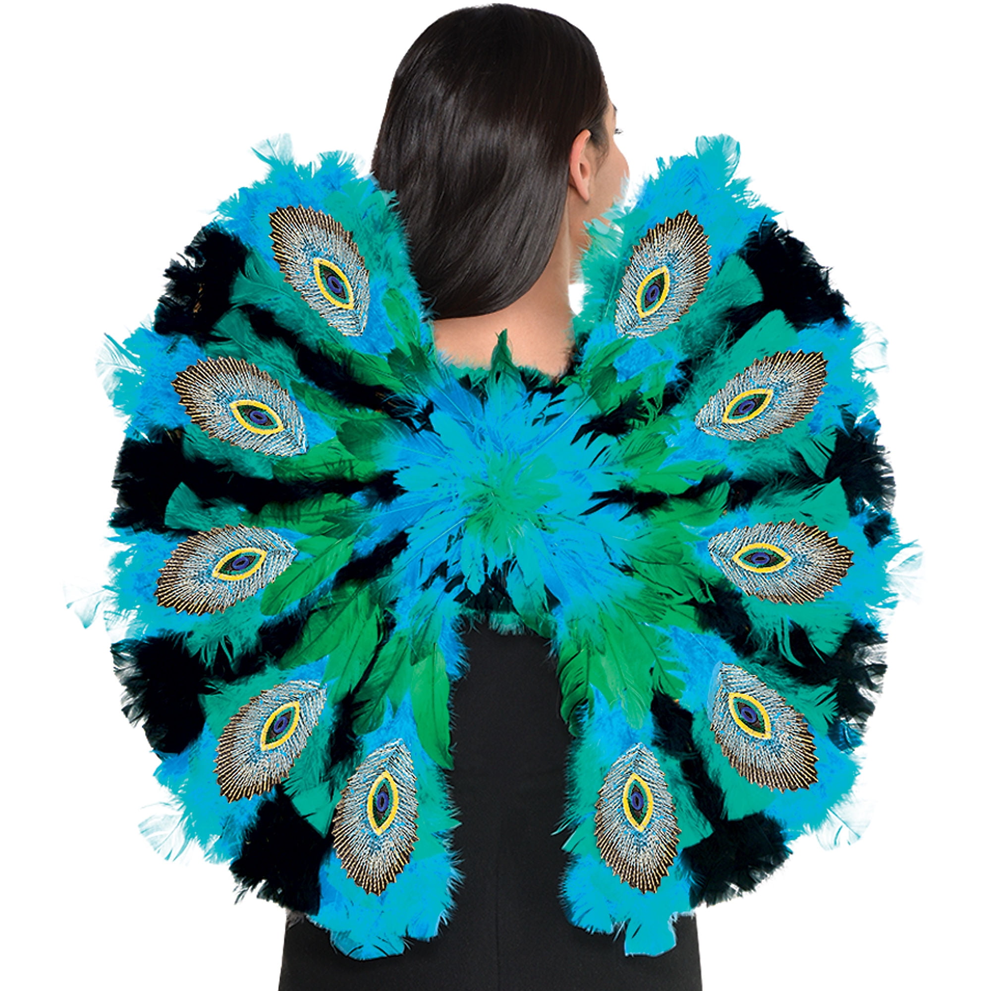 Party City Peacock Feather Wings Halloween Costume Accessory for Teens and Adults, Blue, Green and Black, 23” x 22”