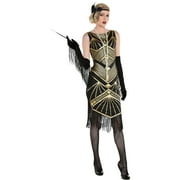 Party City Roaring 20s Flapper Girl Halloween Costume for Women, Black/Gold, Small, Includes Dress and Headband