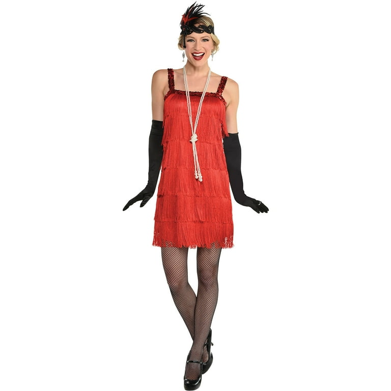 Party City Ruby Flapper Halloween Costume for Women Gatsby Party Red Fringed Dress Small Medium 6 8