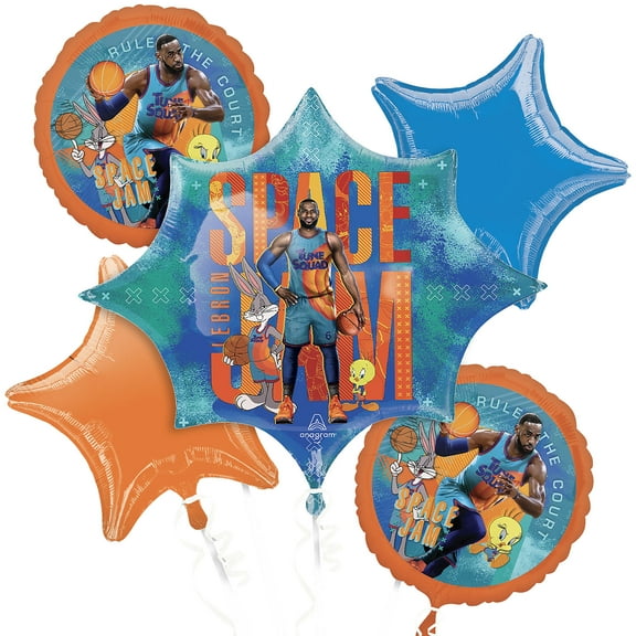 Party City Space Jam 2 Foil Balloon Bouquet, Party Supplies, 5 Pieces