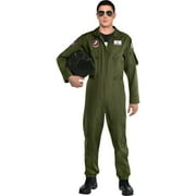 Party City Top Gun: Maverick Flight Costume for Men, Halloween, Plus Size, Olive Green Jumpsuit with Zipper
