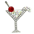 thumbnail image 1 of Party Cocktail Martini Glass Red Clear Stone Crystal Brooch Pin Silver Tone CMR, 1 of 1