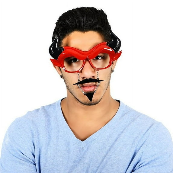 Party Costumes - Sun-Staches - Devil Frame Horns Clear Lens Sunglasses SG1636
