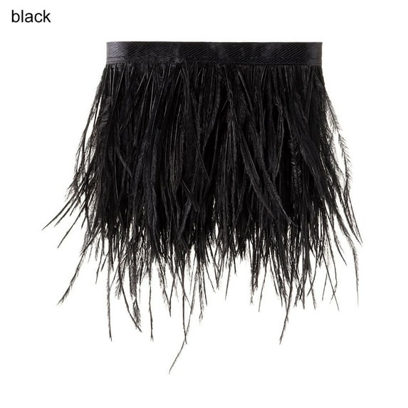 Party Crafts Accessories DIY Wedding Dress 8-10 CM Wide Ostrich Feathers Trim Plumes Ribbon Selvage 1 Meter Long BLACK
