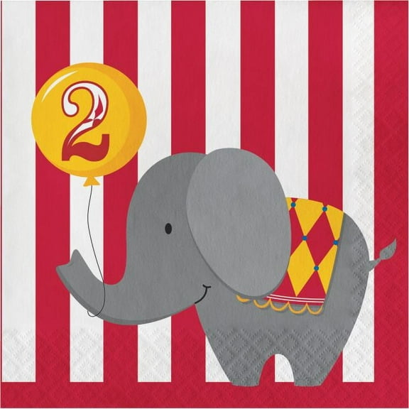 Party Creations 2nd Birthday Circus Time Lunch Napkins, 16 Ct