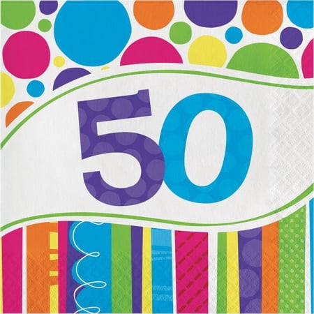 Party Creations Bright And Bold, Lunch Napkins, 50th, 18 Ct