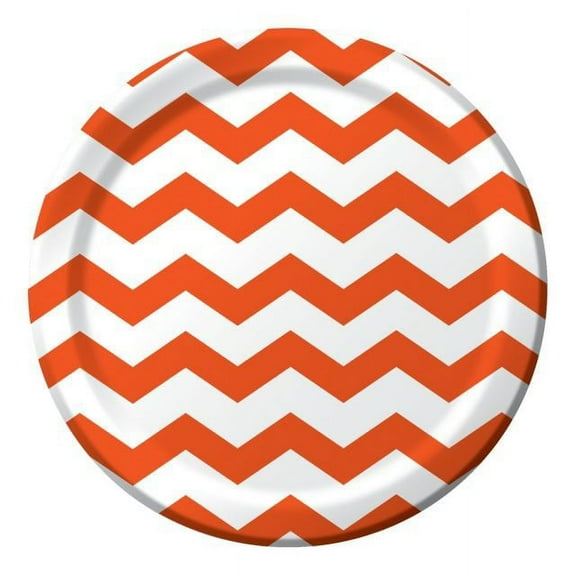 Party Creations Chevron & Polka Dots Dinner Plate, 9", Sunkissed Orange, 8 Ct