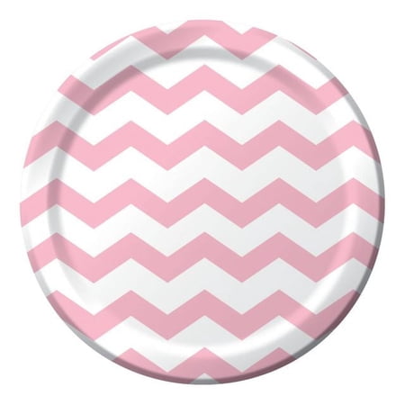 Party Creations Chevron & Polka Dots Dinner Plate, Classic Pink, 9", 8 Ct