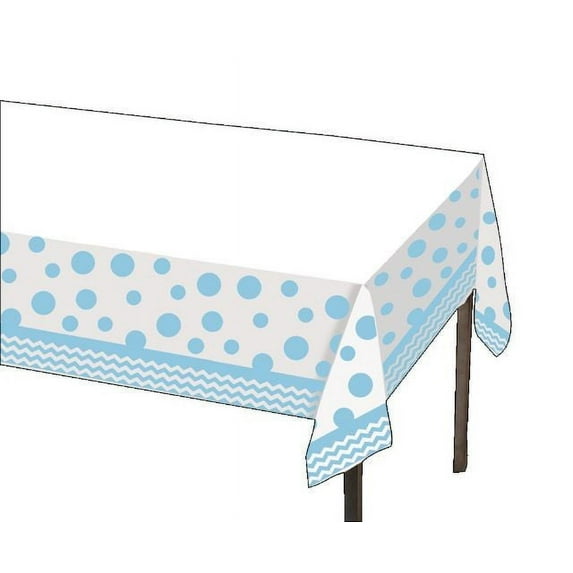 Party Creations Chevron & Polka Dots Plastic Tablecover, 54" x 102", Pastel Blue, 1 Ct