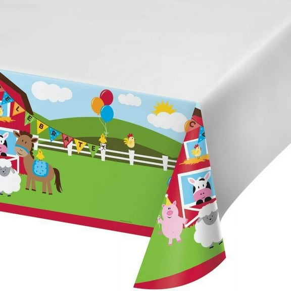 Party Creations Farmhouse Fun Plastic Tablecover, Border Print, 54" x 108", 1 Ct