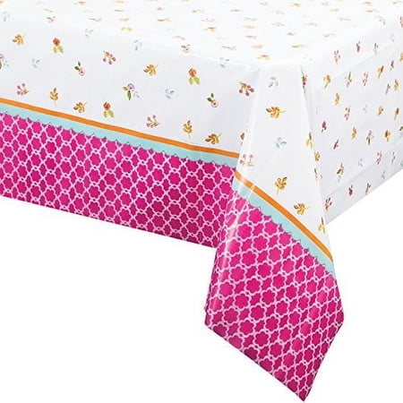 Tea Time Garden Theme Pink Kids Birthday Party Decoration Plastic Tablecover