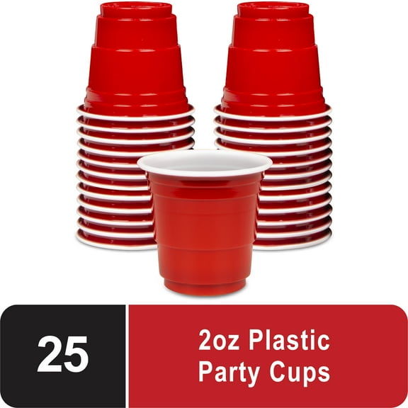 GoBig Party Mini Shot Disposable Plastic Cups, 2 oz, Red, 25 Count