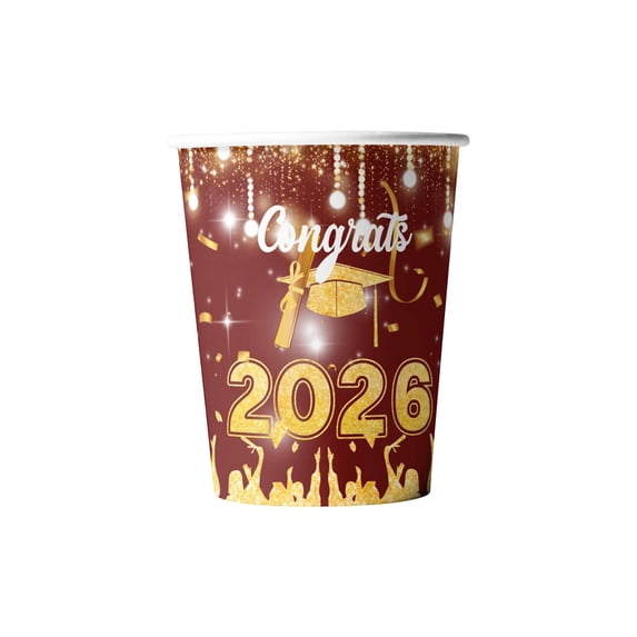 Party Cups for Adults, Gold Disposable Cups with 2026 Graduation-Themed Art, 10-Piece Disposable Drinkware for Graduation Party, Gold Party decorations and Celebratory Gatherings