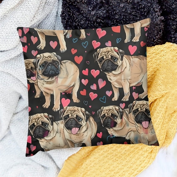Party Decor Birthday Gift hearts pugs Square Cushion Cover for Home Sofa Couch
