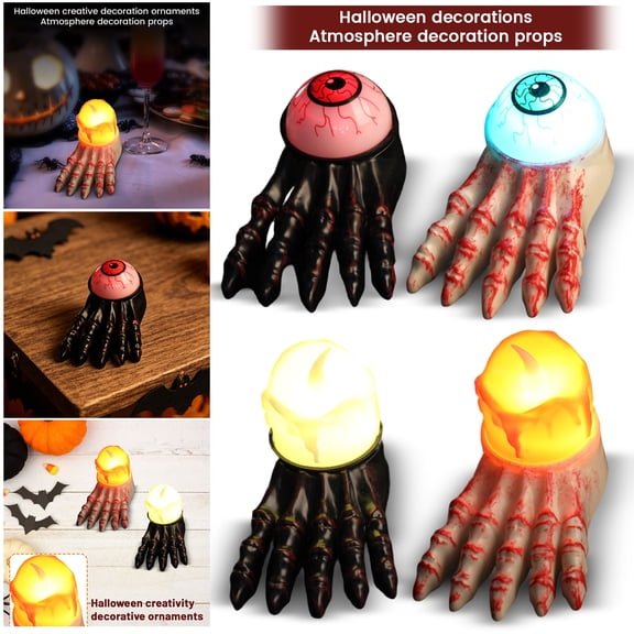 Party Decor, Halloween Party Decorations, Light Up Halloween Decorations, Halloween Light, 3.5X2X1.5 Inch Glowing Skeletal Claw Candle Shaped Ornament for Indoor Spooky Vibe