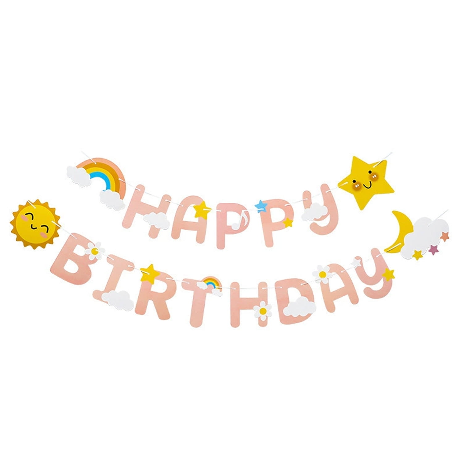 Rainbow Party Banners 2-Pack - Cloud, Sun & Star Theme Decor For Birthdays & Baby Showers