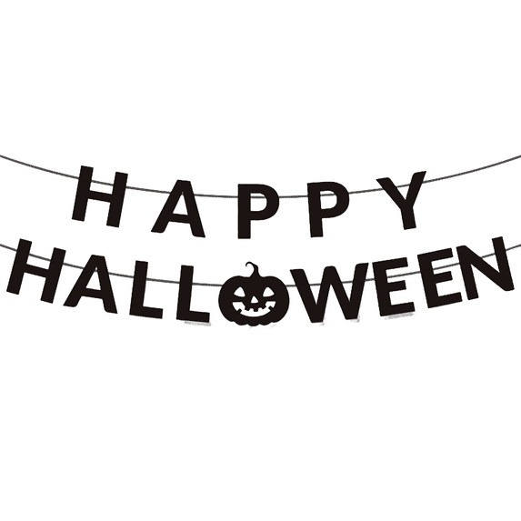 Party Decoration, Happy Pumpkin Ghost Pull Flag Banner With Black Background Jack-O'-Lanterns Bats And Ghosts Decorative Striped Borders, Multiple Styles